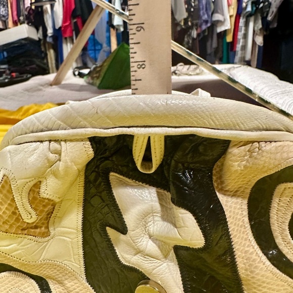 Vintage Sharif Patchwork Leather Shoulder Bag Cream Black Gold Made in USA - Picture 5 of 12